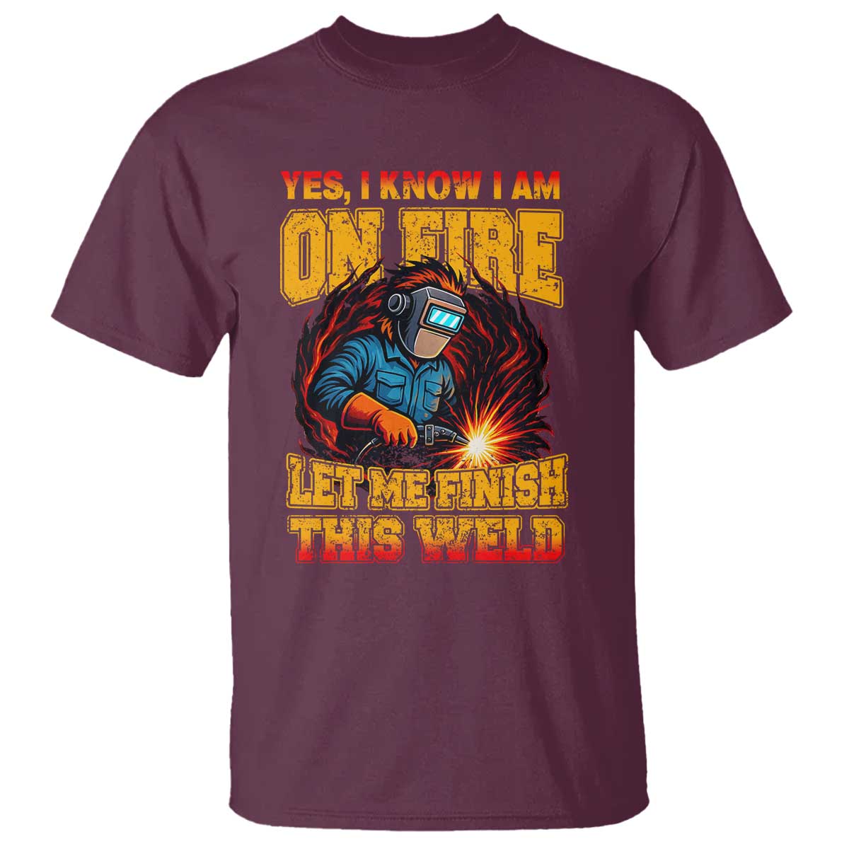 Funny Welding Bigfoot T Shirt Cryptid Welder Sasquatch TS14 Maroon Print Your Wear