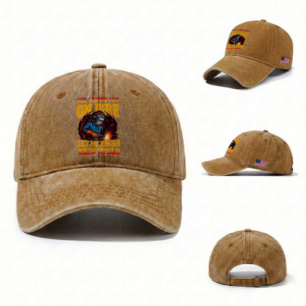 Funny Welding Bigfoot Washed Cotton Baseball Cap Cryptid Welder Sasquatch TS14 Washed Cap Universal Fit Yellow Ochre Print Your Wear