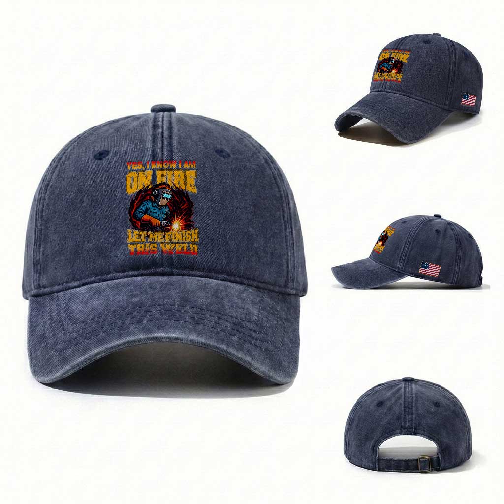 Funny Welding Bigfoot Washed Cotton Baseball Cap Cryptid Welder Sasquatch TS14 Washed Cap Universal Fit Navy Print Your Wear