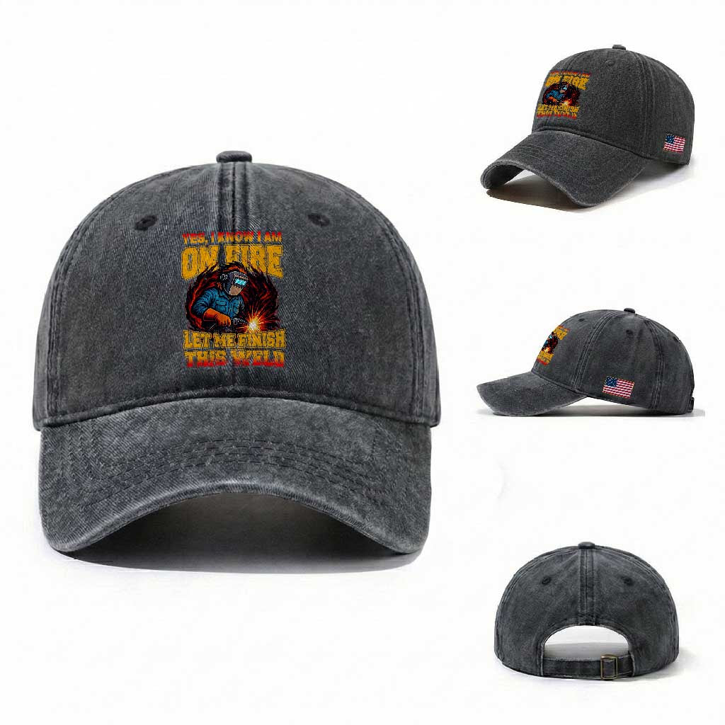 Funny Welding Bigfoot Washed Cotton Baseball Cap Cryptid Welder Sasquatch TS14 Washed Cap Universal Fit Dark Gray Print Your Wear