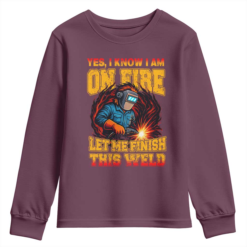 Funny Welding Bigfoot Youth Sweatshirt Cryptid Welder Sasquatch TS14 Maroon Print Your Wear