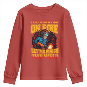 Funny Welding Bigfoot Youth Sweatshirt Cryptid Welder Sasquatch TS14 Red Print Your Wear
