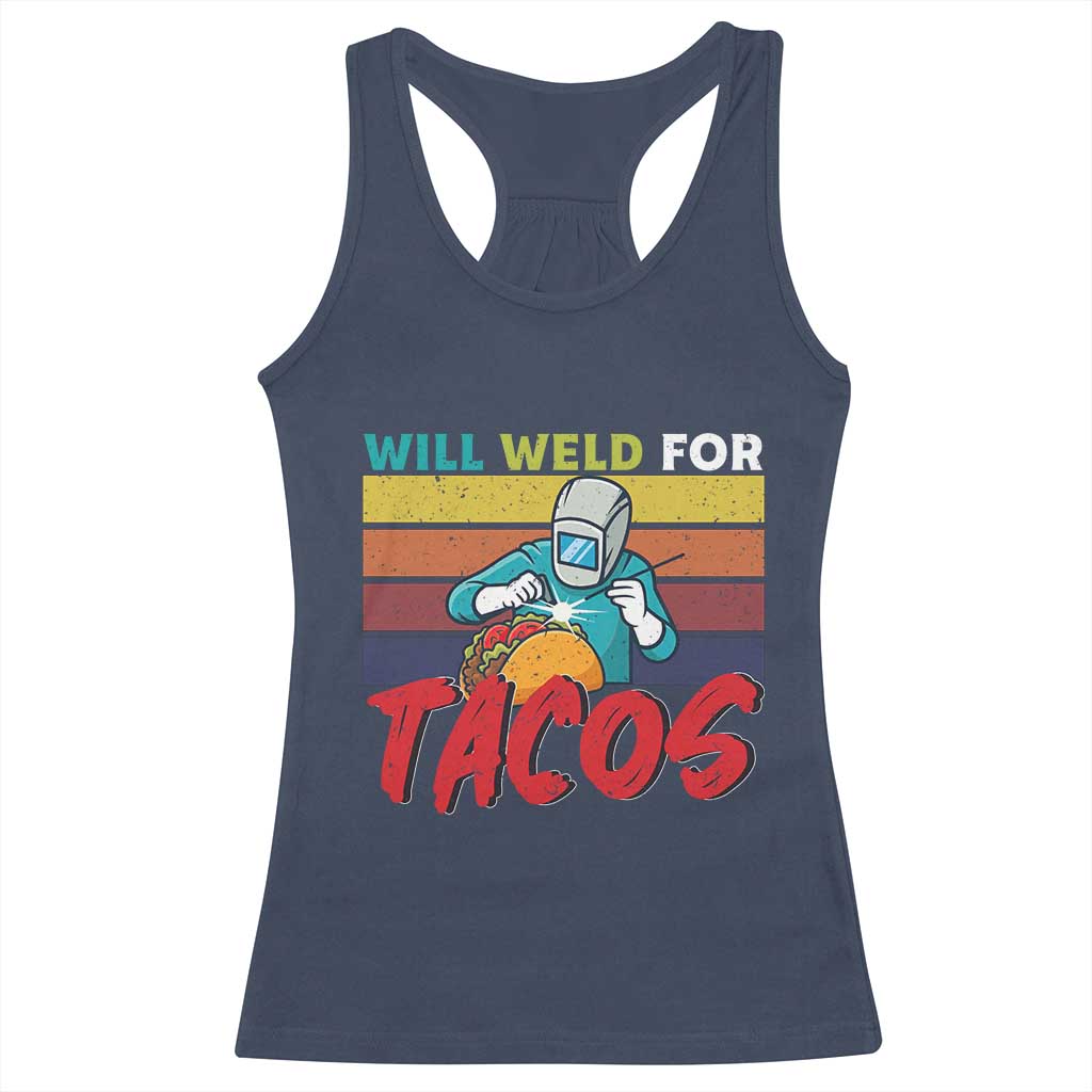 Funny Welding Racerback Tank Top Will Weld For Tacos TS14 Navy Print Your Wear