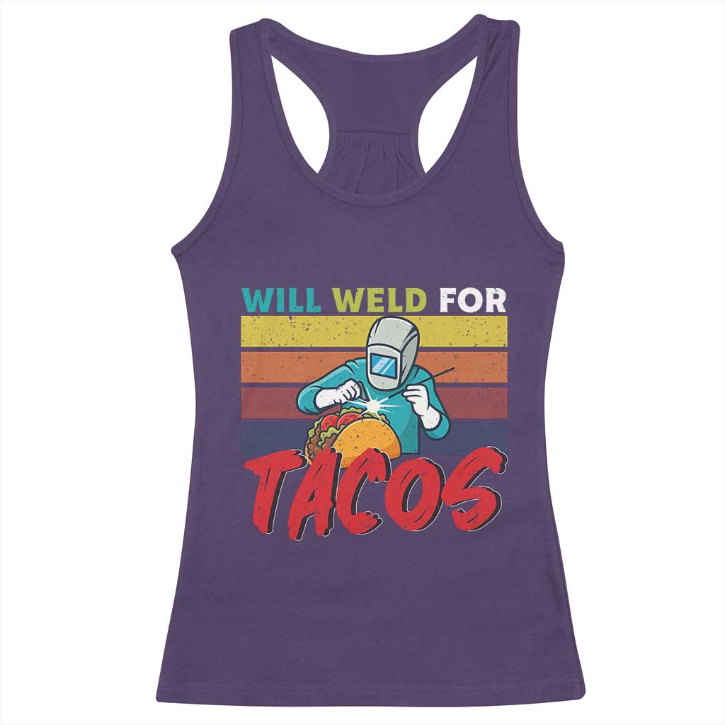 Funny Welding Racerback Tank Top Will Weld For Tacos TS14 Purple Print Your Wear