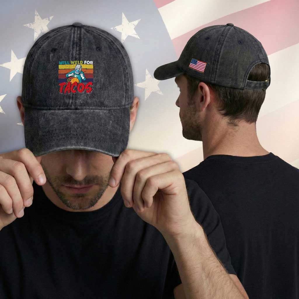 Funny Welding Washed Cotton Baseball Cap Will Weld For Tacos TS14 Print Your Wear