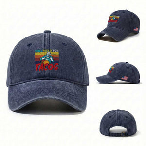 Funny Welding Washed Cotton Baseball Cap Will Weld For Tacos TS14 Washed Cap Universal Fit Navy Print Your Wear