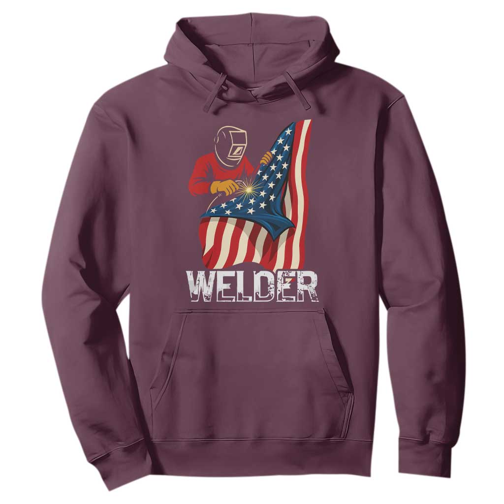 Welder Patriotic American Flag Hoodie TS14 Maroon Print Your Wear