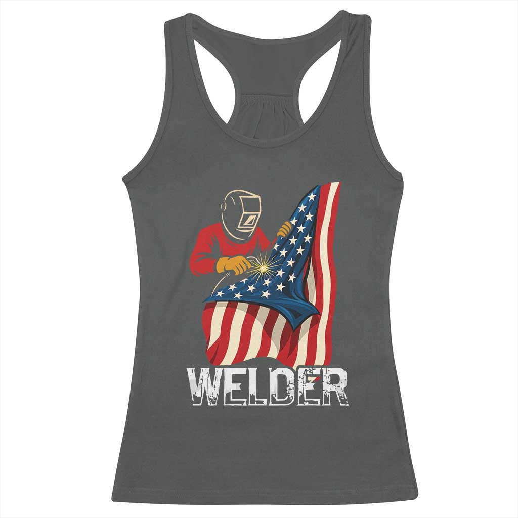 Welder Patriotic American Flag Racerback Tank Top TS14 Dark Heather Print Your Wear