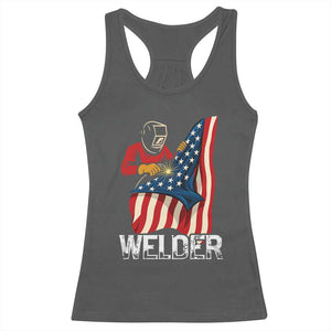 Welder Patriotic American Flag Racerback Tank Top TS14 Dark Heather Print Your Wear