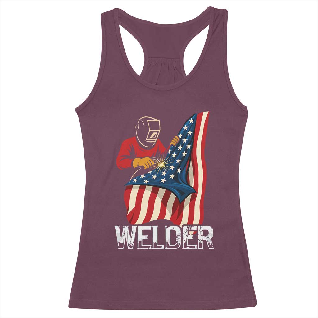 Welder Patriotic American Flag Racerback Tank Top TS14 Maroon Print Your Wear