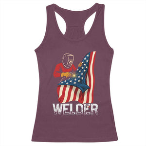 Welder Patriotic American Flag Racerback Tank Top TS14 Maroon Print Your Wear