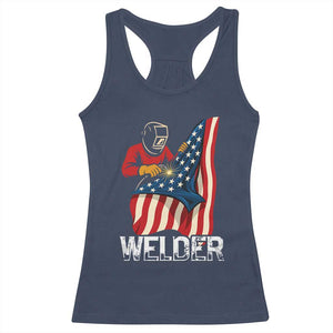Welder Patriotic American Flag Racerback Tank Top TS14 Navy Print Your Wear