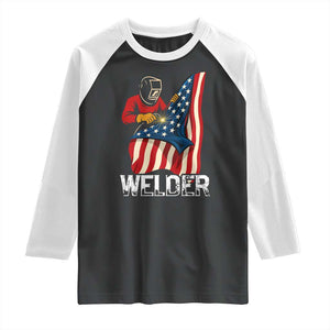 Welder Patriotic American Flag Raglan Shirt TS14 Black White Print Your Wear