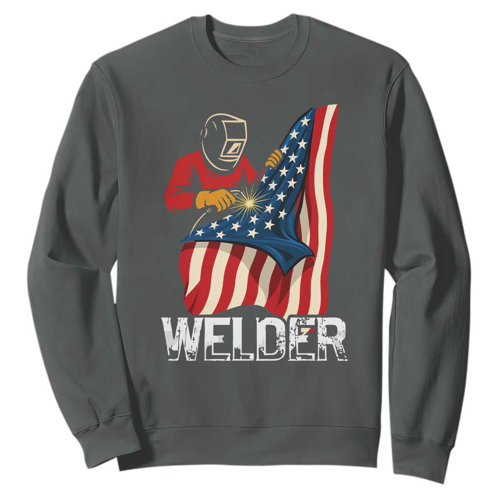 Welder Patriotic American Flag Sweatshirt TS14 Dark Heather Print Your Wear