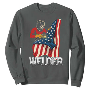 Welder Patriotic American Flag Sweatshirt TS14 Dark Heather Print Your Wear