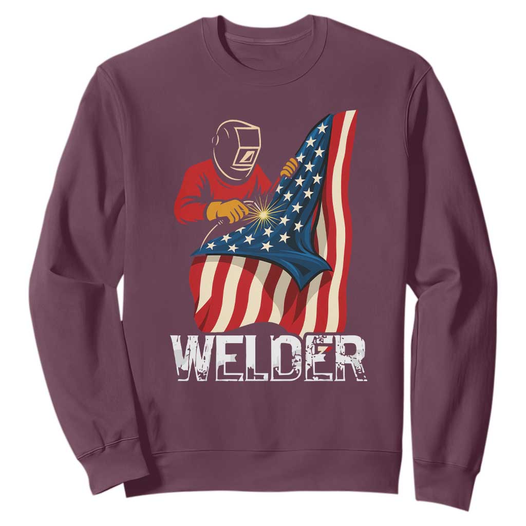 Welder Patriotic American Flag Sweatshirt TS14 Maroon Print Your Wear