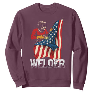 Welder Patriotic American Flag Sweatshirt TS14 Maroon Print Your Wear