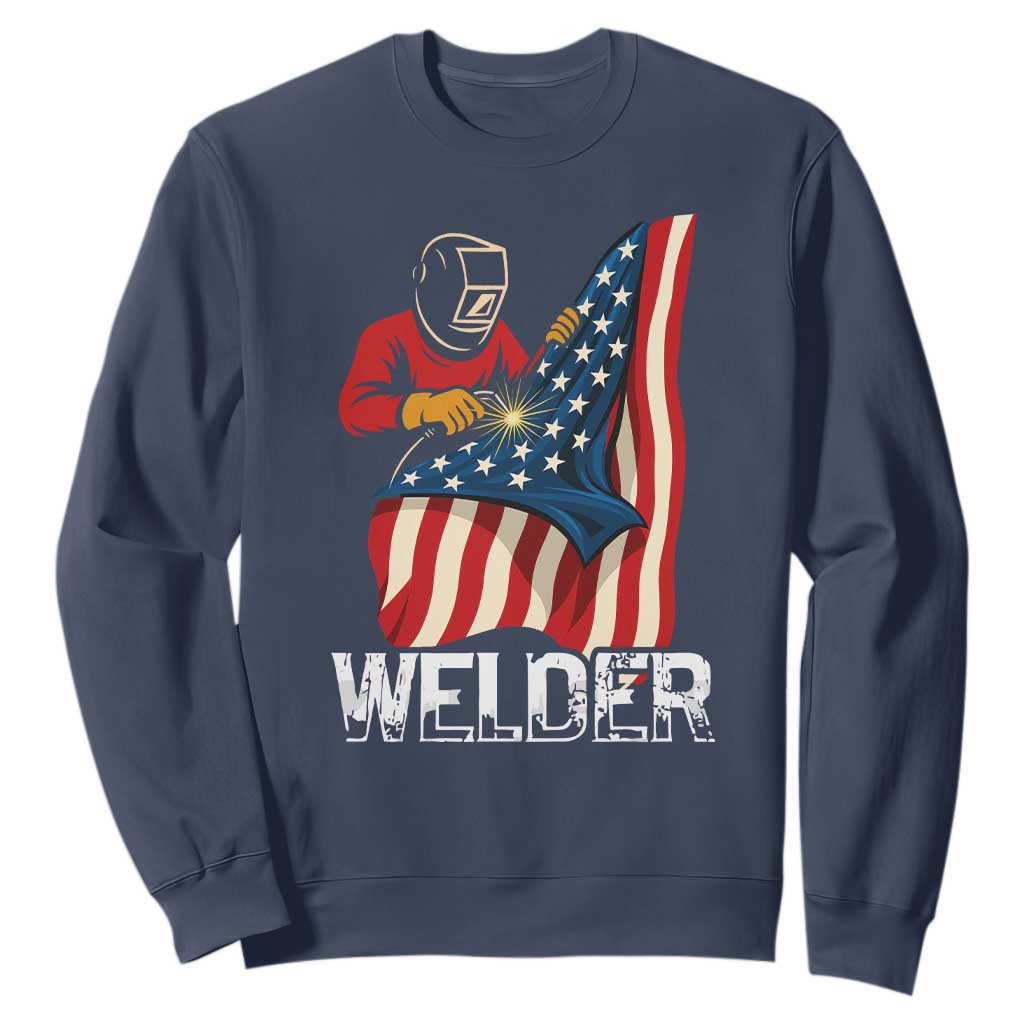Welder Patriotic American Flag Sweatshirt TS14 Navy Print Your Wear