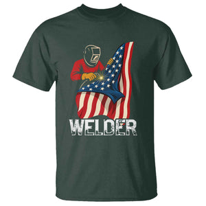 Welder Patriotic American Flag T Shirt TS14 Dark Forest Green Print Your Wear
