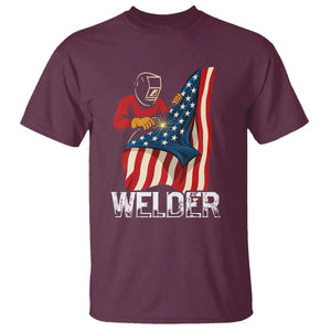 Welder Patriotic American Flag T Shirt TS14 Maroon Print Your Wear