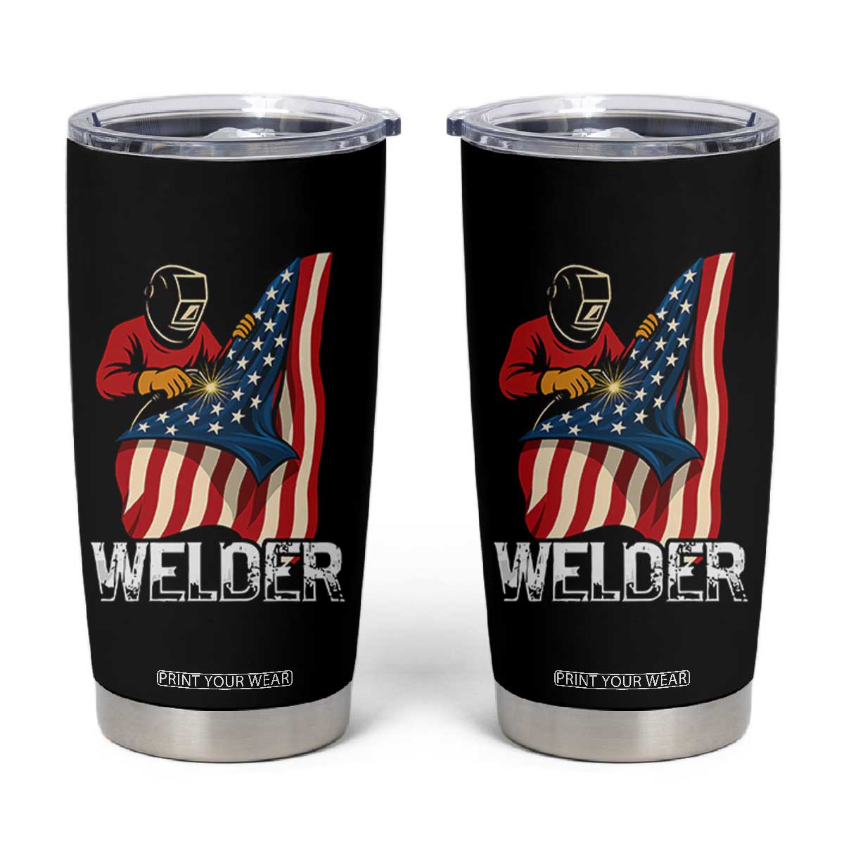 Welder Patriotic American Flag Tumbler Cup TS14 Black Print Your Wear