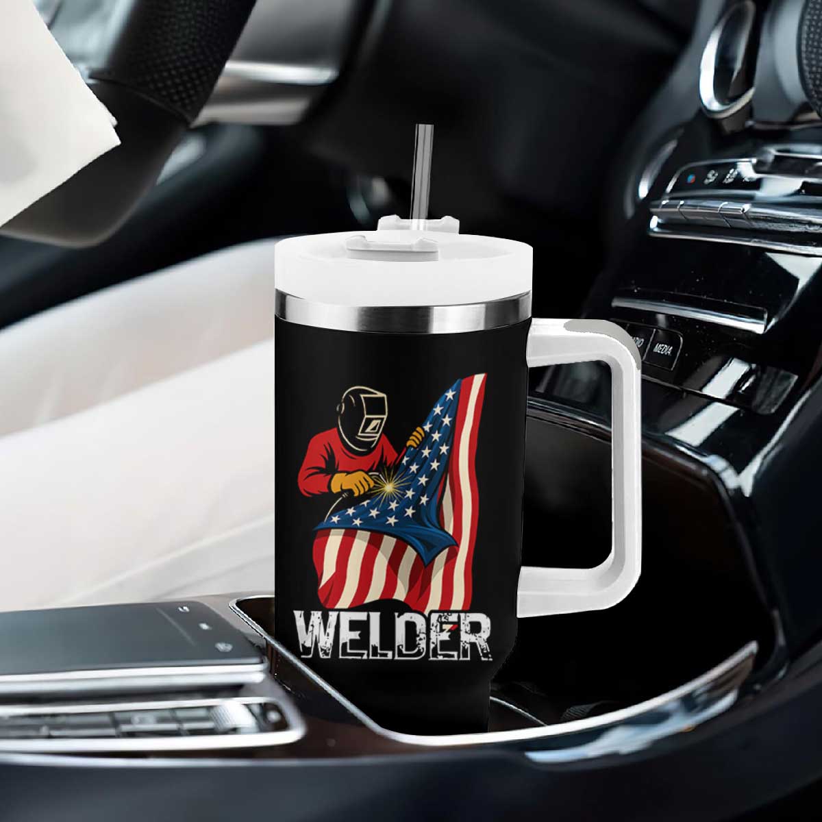 Welder Patriotic American Flag Tumbler With Handle TS14 Print Your Wear