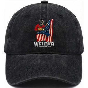 Welder Patriotic American Flag Washed Cotton Baseball Cap TS14 Washed Cap Universal Fit Black Print Your Wear