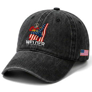 Welder Patriotic American Flag Washed Cotton Baseball Cap TS14 Print Your Wear