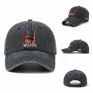 Welder Patriotic American Flag Washed Cotton Baseball Cap TS14 Washed Cap Universal Fit Dark Gray Print Your Wear