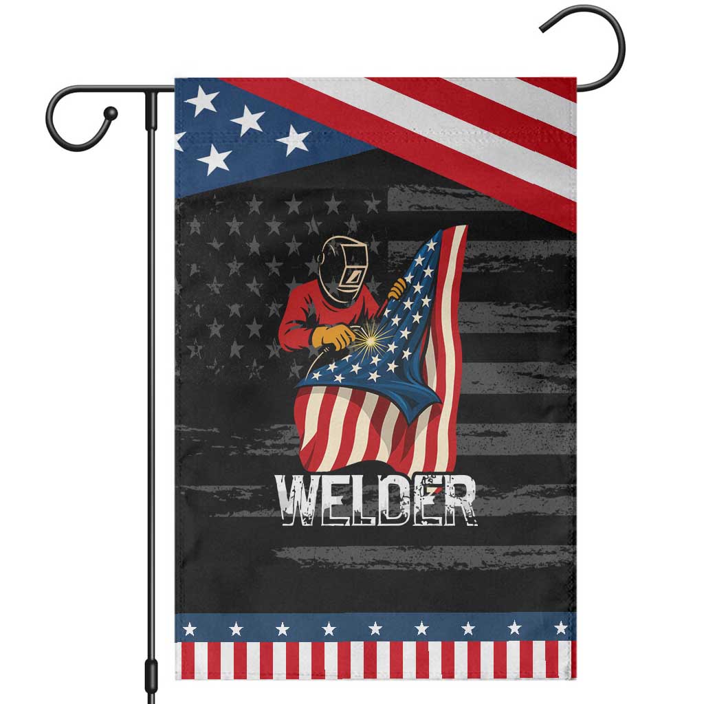 Welder Patriotic American Flag Garden Flag TS14 Distressed Black Blue Print Your Wear