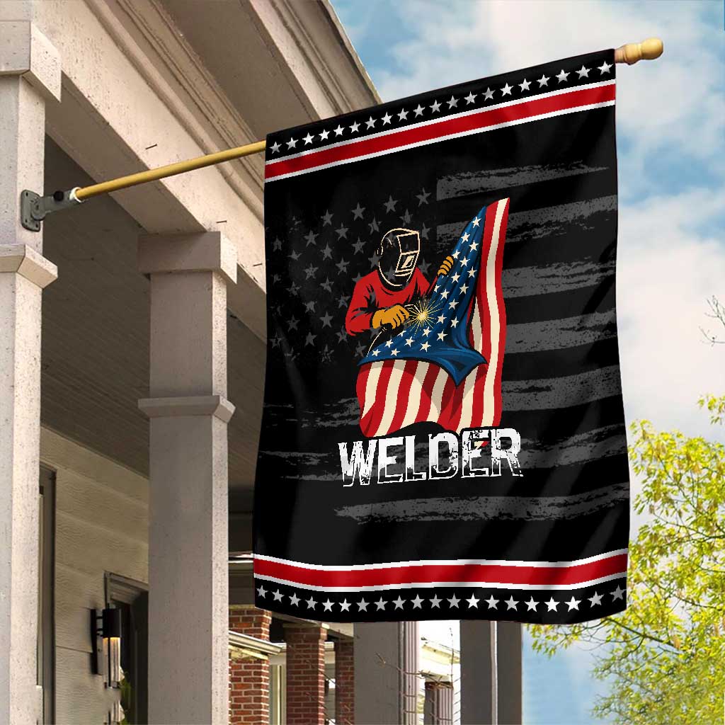 Welder Patriotic American Flag Garden Flag TS14 Distressed Black Red Print Your Wear