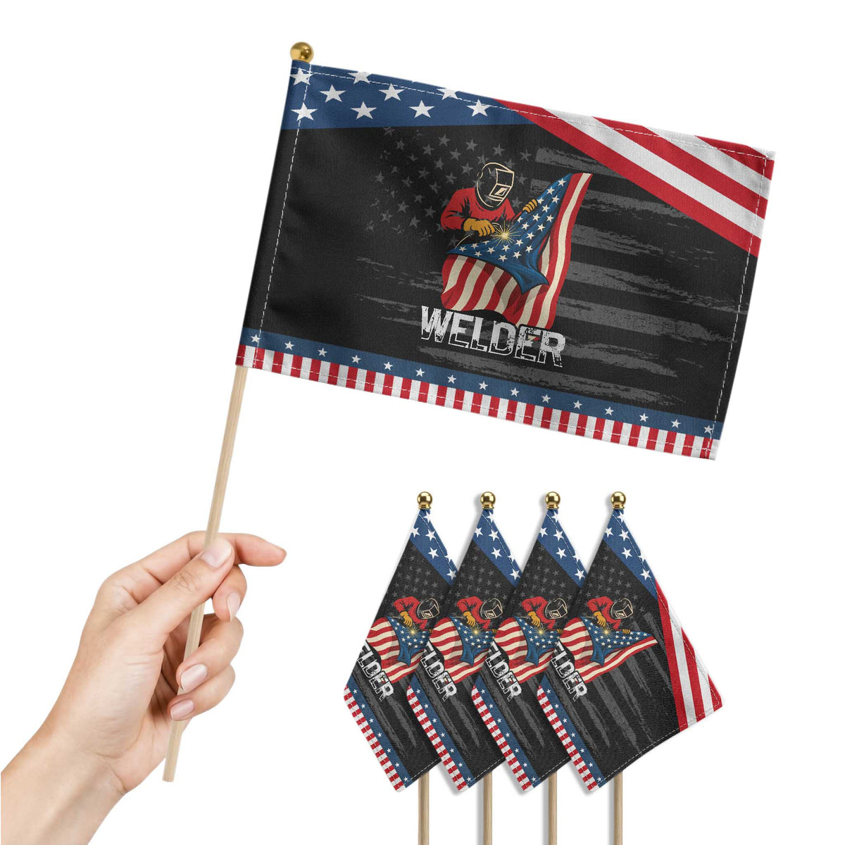 Welder American Flag Patriotic Handheld Flag TS14 Print Your Wear