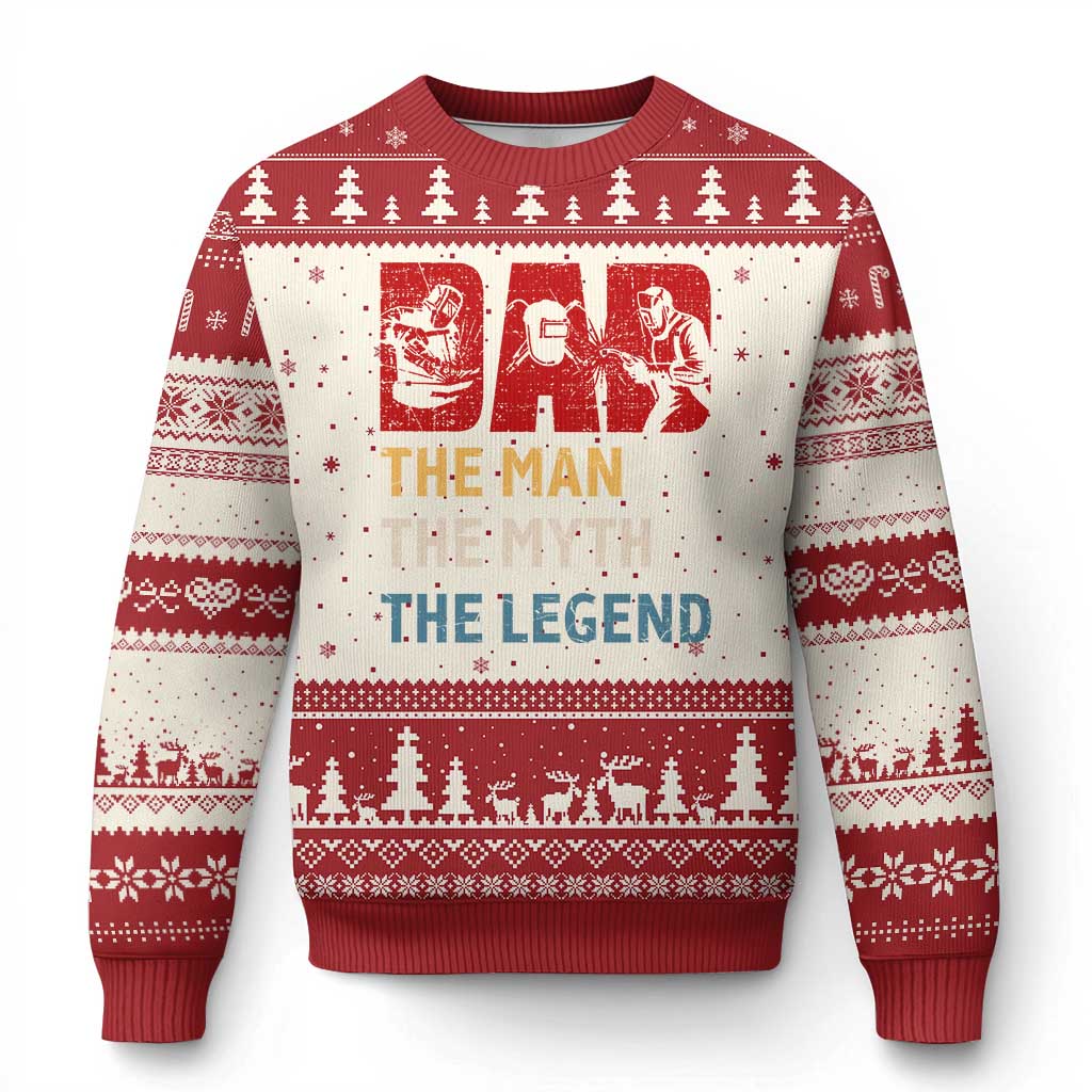 Dad The Man The Myth The Legend Ugly Christmas Sweater Funny Welder Welding TS14 Beige Red Print Your Wear