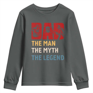 Dad The Man The Myth The Legend Youth Sweatshirt Funny Welder Welding TS14 Dark Heather Print Your Wear