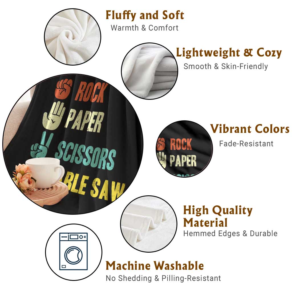 Funny Woodworker Throw Blanket Rock Paper Scissors Table Saw TS14 Print Your Wear
