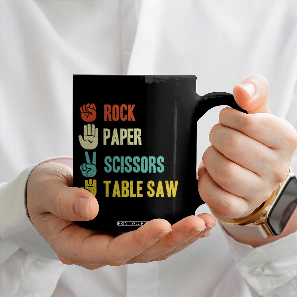 Funny Woodworker Coffee Mug Rock Paper Scissors Table Saw TS14 Print Your Wear