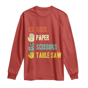 Funny Woodworker Long Sleeve Shirt Rock Paper Scissors Table Saw TS14 Red Print Your Wear