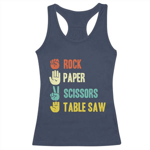 Funny Woodworker Racerback Tank Top Rock Paper Scissors Table Saw TS14 Navy Print Your Wear