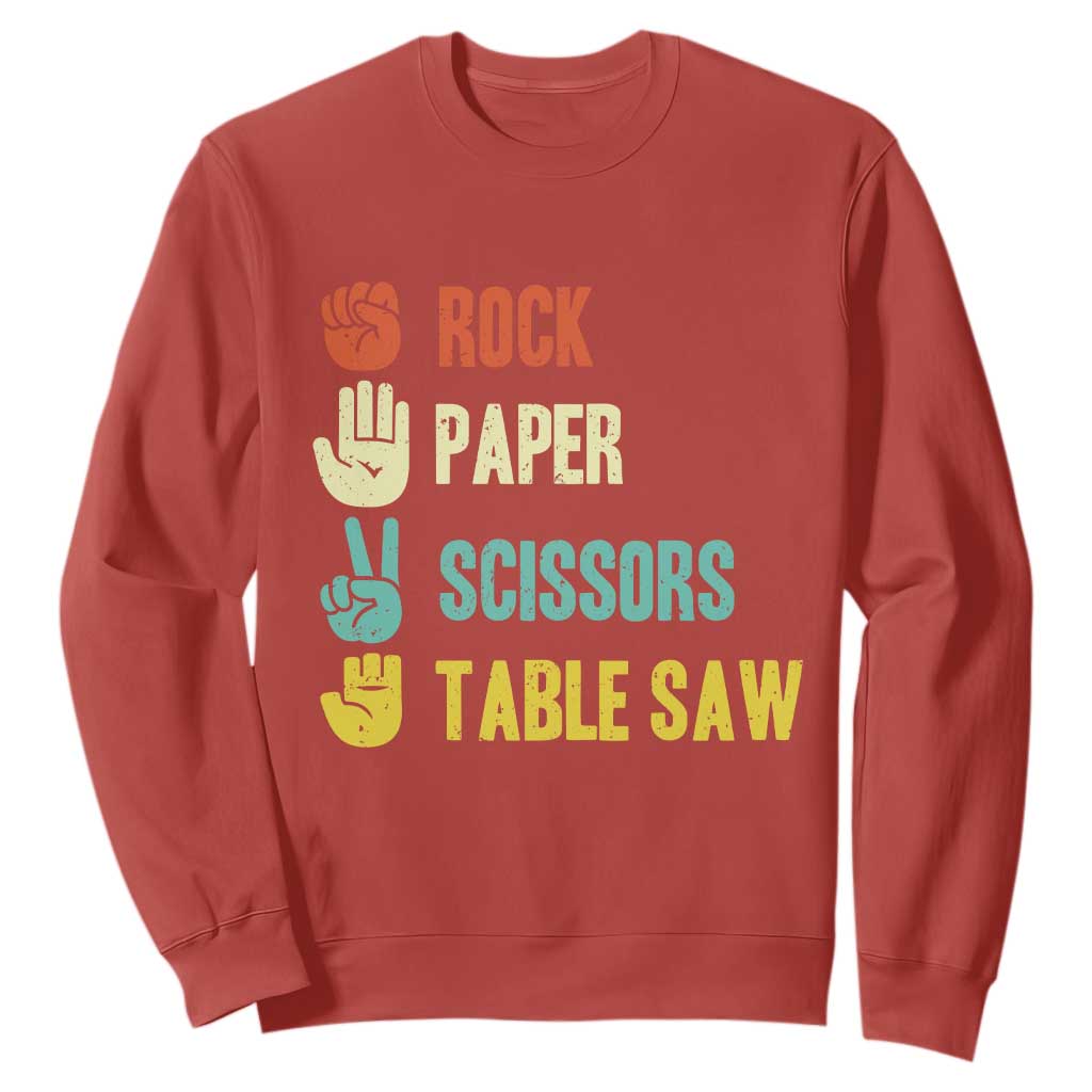 Funny Woodworker Sweatshirt Rock Paper Scissors Table Saw TS14 Red Print Your Wear