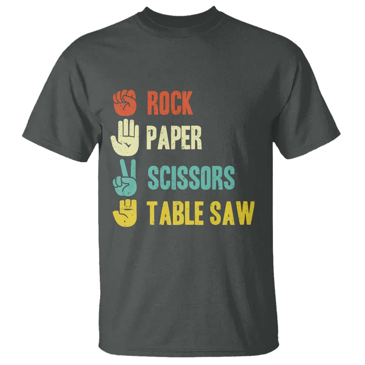 Funny Woodworker T Shirt Rock Paper Scissors Table Saw TS14 Dark Heather Print Your Wear