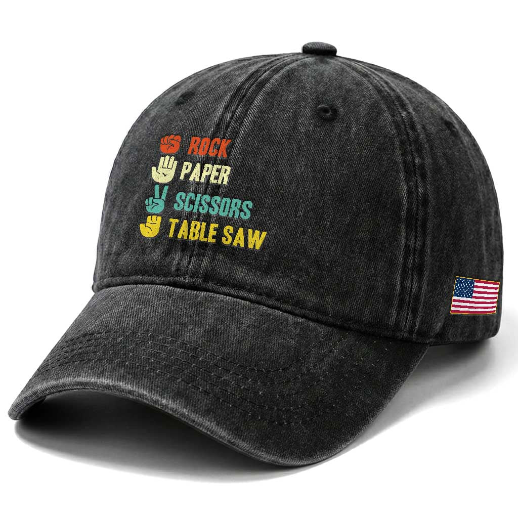 Funny Woodworker Washed Cotton Baseball Cap Rock Paper Scissors Table Saw TS14 Print Your Wear