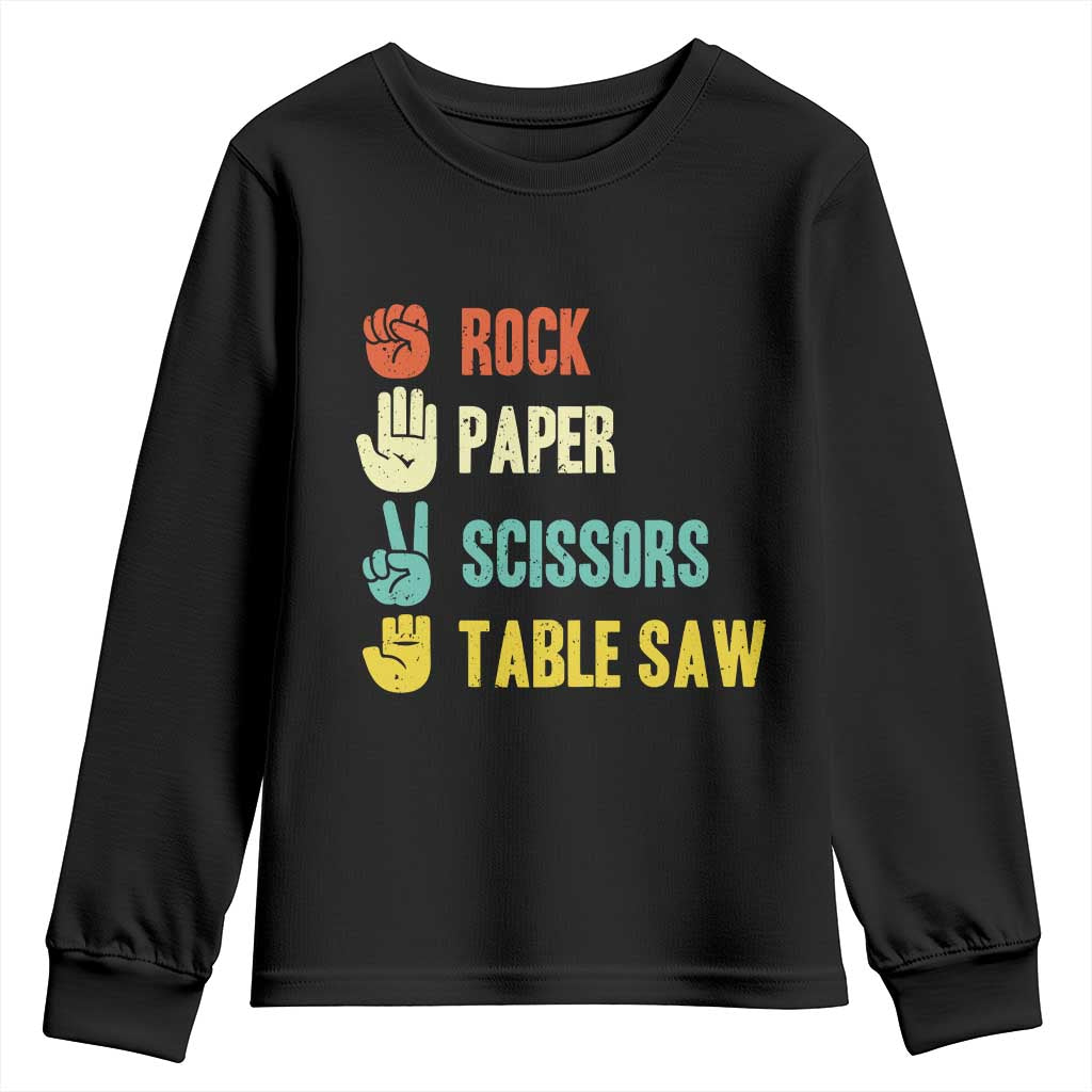 Funny Woodworker Youth Sweatshirt Rock Paper Scissors Table Saw TS14 Black Print Your Wear