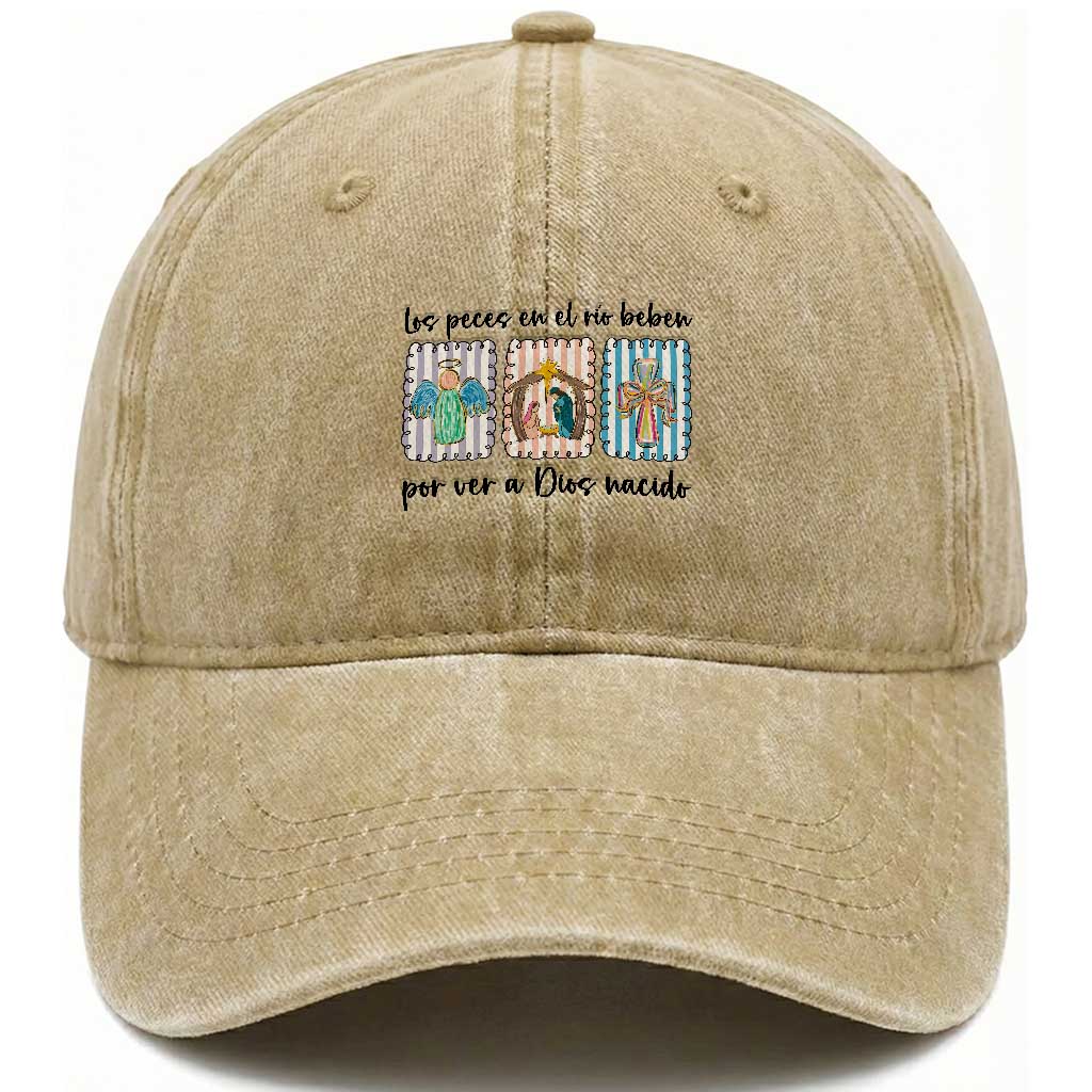 Nativity Scene Christian Christmas Washed Cotton Baseball Cap Feliz Navidad TS14 Washed Cap Universal Fit Khaki Print Your Wear