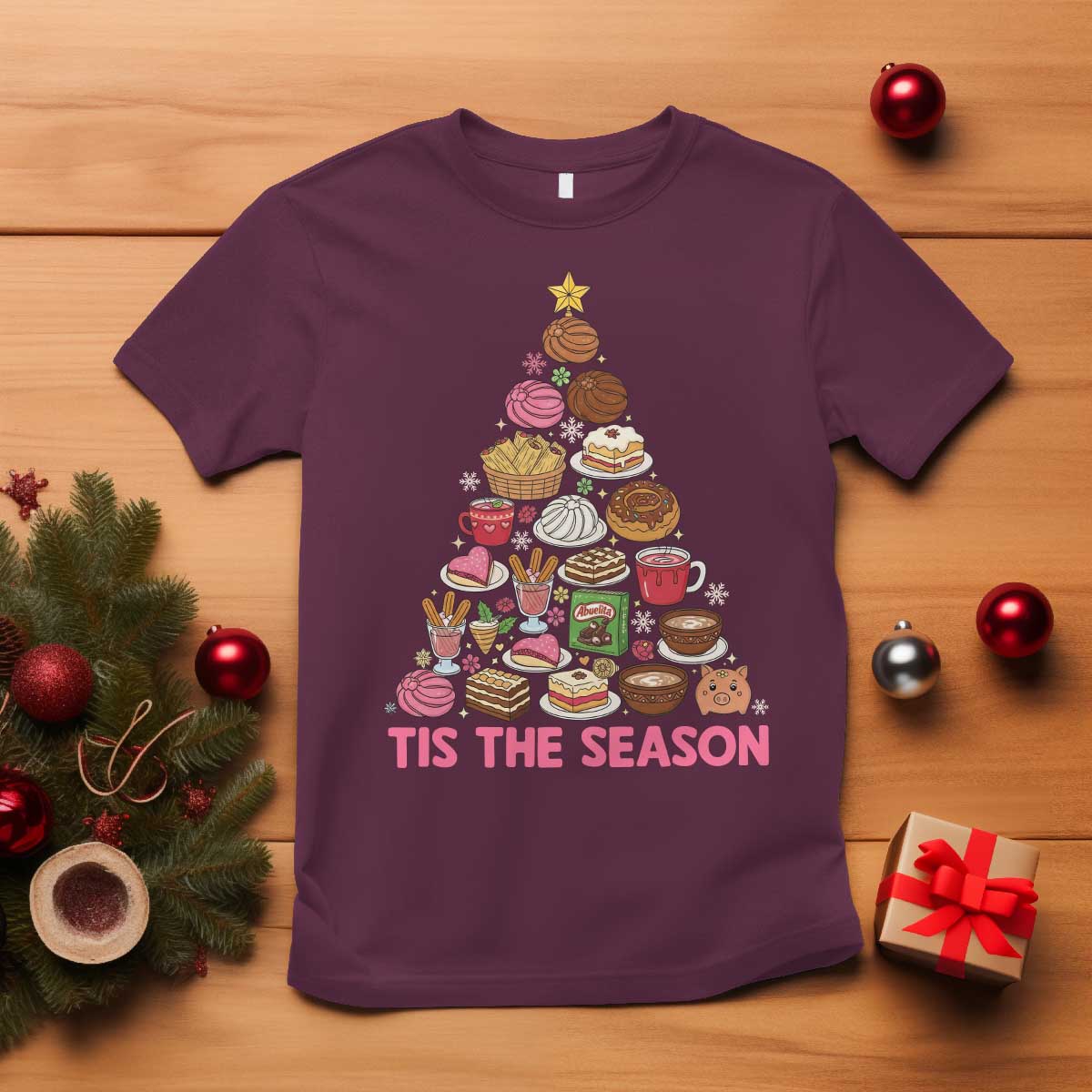 Tis The Season Mexican Christmas T Shirt TS14 Maroon Print Your Wear