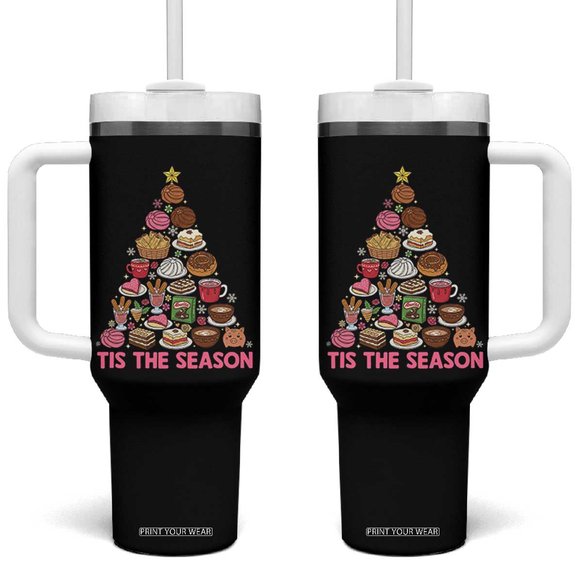 Tis The Season Mexican Christmas Tumbler With Handle TS14 One Size: 40 oz Black Print Your Wear