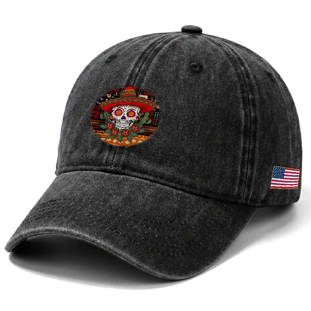 Sugar Skull Mexican Christmas Washed Cotton Baseball Cap TS14 Print Your Wear