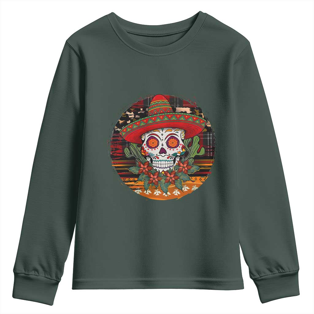 Sugar Skull Mexican Christmas Youth Sweatshirt TS14 Dark Forest Green Print Your Wear