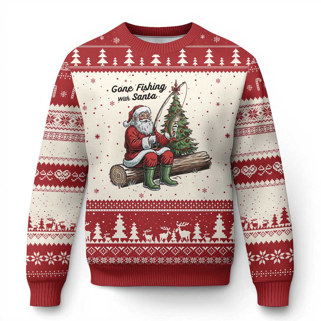 Santa Fishing Chritsmas Ugly Christmas Sweater Funny Fisherman Xmas TS14 Beige Red Print Your Wear