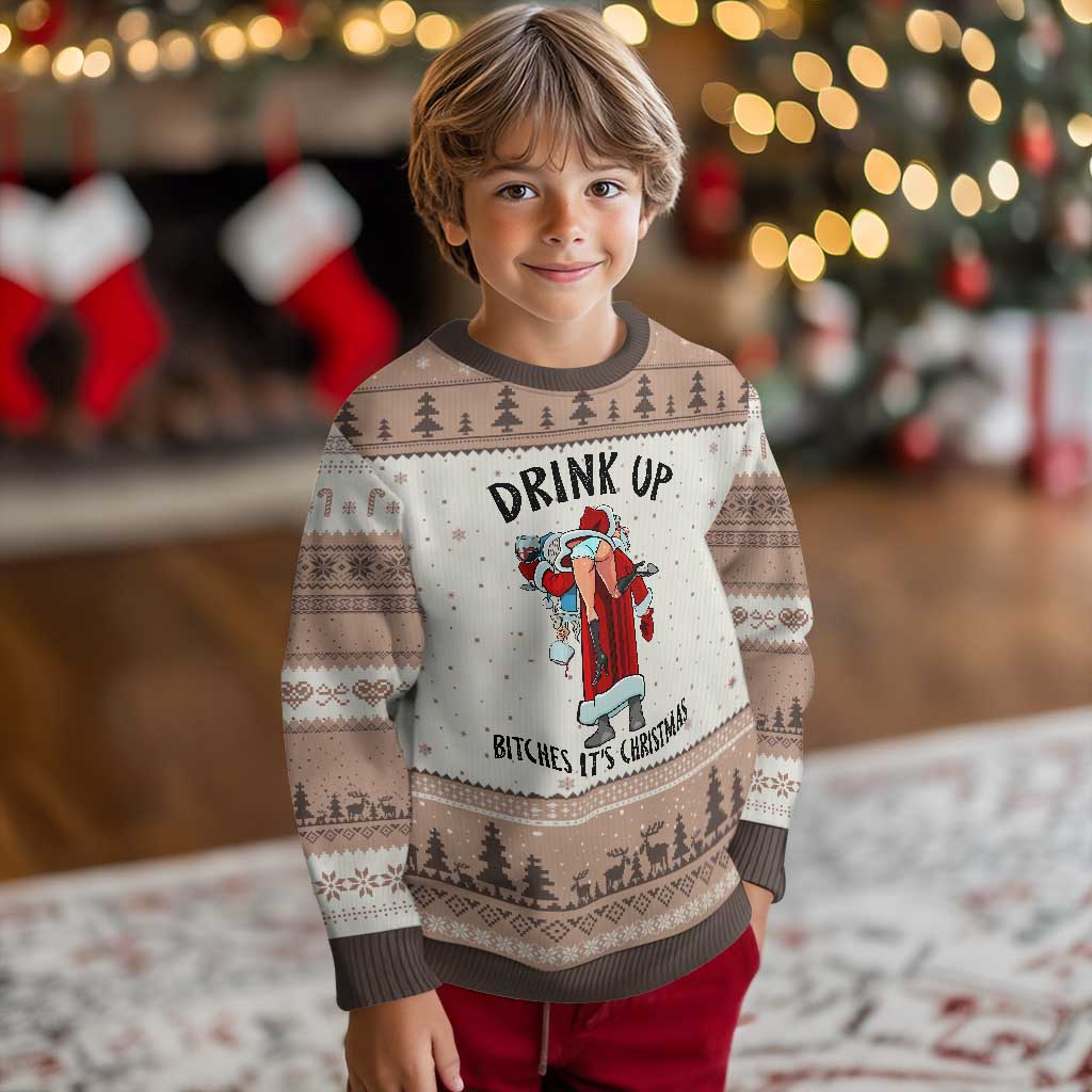 Funny Xmas Wine Ugly Christmas Sweater Drink Up Bitches It Is Xmas TS14 Mocha Mousse Print Your Wear