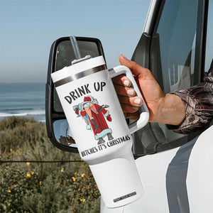 Funny Christmas Wine Tumbler With Handle Drink Up Bitches It Is Christmas TS14 Print Your Wear